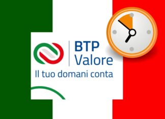 bandiera italia con logo BTP Valore e orologio