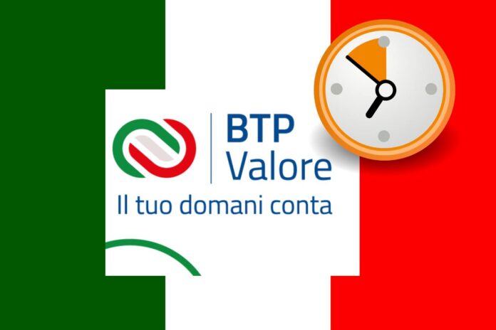 bandiera italia con logo BTP Valore e orologio