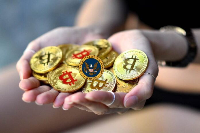 monete Bitcoin tra le mani