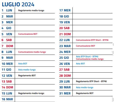 calendario aste titoli di stato italiani a luglio 2024 